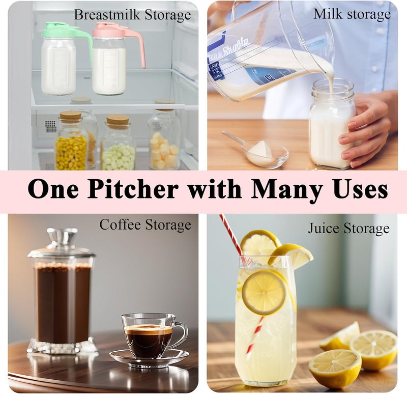 Mihlapi Mason Jar Pitcher, 32 oz Glass Milk Pitcher, Wide Mouth & Leakproof Glass Pitcher with Lid for milk, Sun Tea, Juice, Cold Brew Coffee and Drinks - Image 2